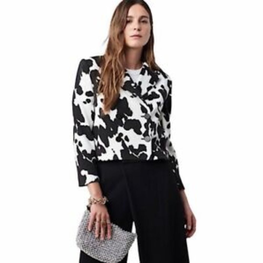 Diane Von Furstenberg MACIE Cropped Blazer Jacket Size S Black Ivory Pony Womens
